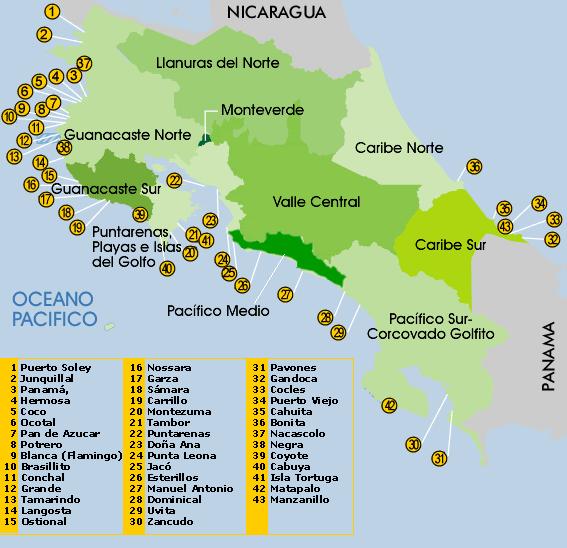 Zonas Turisticas de Costa Rica PLAYAS